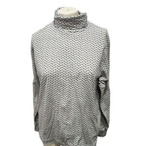 Vintage Woolrich Turtleneck Top Womens M Ivory Blue Print Stretch USA